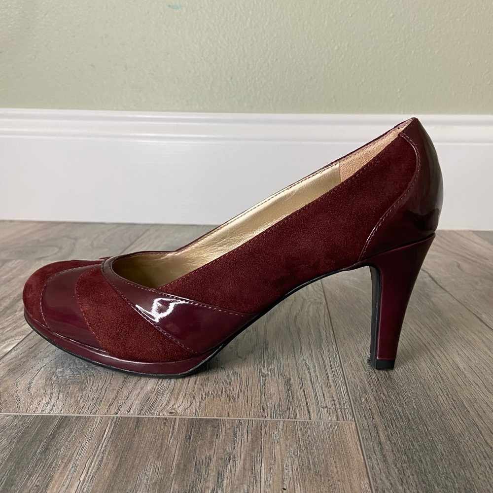 Naturalizer Red Wine Patent Leather and Suede Heels Size 6.5/7